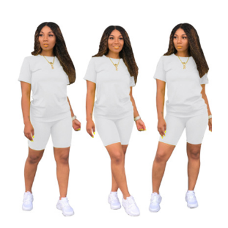 Ropa de dos piezas para mujer, Camiseta de cuello redondo y pantalones cortos ajustados, traje de chándal, conjuntos deportivos informales