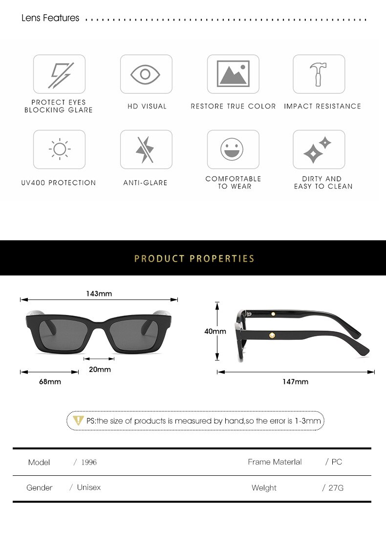 Gafas de sol vintage rectangulares para mujer