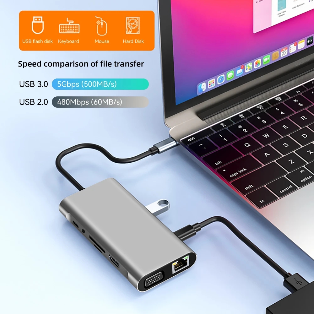 Estación de acoplamiento multifunción para MacBook Air, Lenovo y Xiaomi, concentrador USB 3,0 11 en 1 Tipo C a 4K, compatible con HDMI Estación de acoplamiento multifunción para MacBook Air, Lenovo y Xiaomi, concentrador USB 3,0 11 en 1 Tipo C a 4K, compatible con HDMI