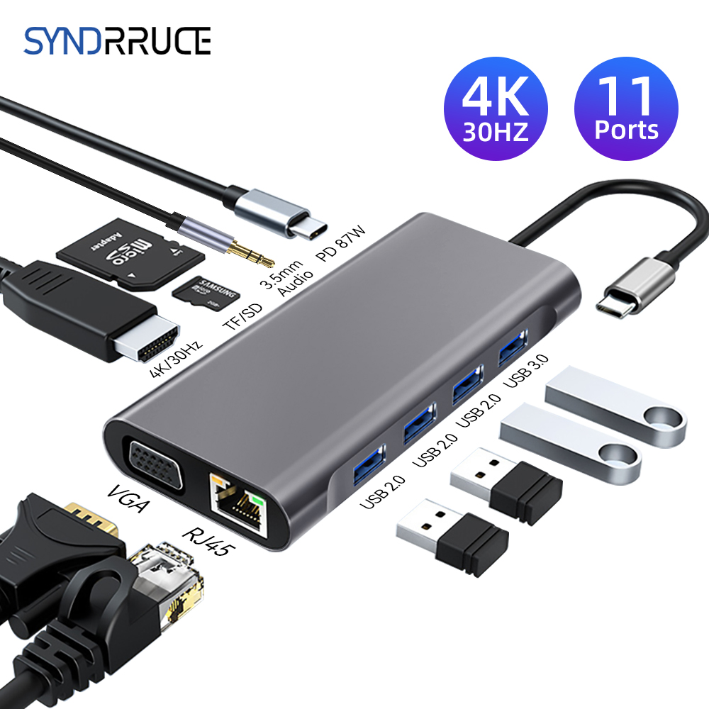 Estación de acoplamiento multifunción para MacBook Air, Lenovo y Xiaomi, concentrador USB 3,0 11 en 1 Tipo C a 4K, compatible con HDMI Estación de acoplamiento multifunción para MacBook Air, Lenovo y Xiaomi, concentrador USB 3,0 11 en 1 Tipo C a 4K, compatible con HDMI